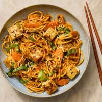 Pan-Fried Tofu & Curry Peanut Noodles
