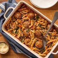 Spicy Sausage Meatball & Pasta Bake
