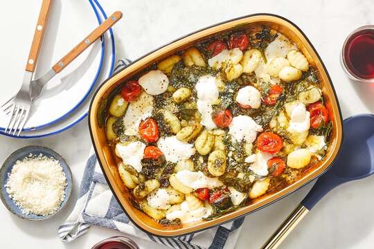 Oven-Baked Cheesy Pesto Gnocchi