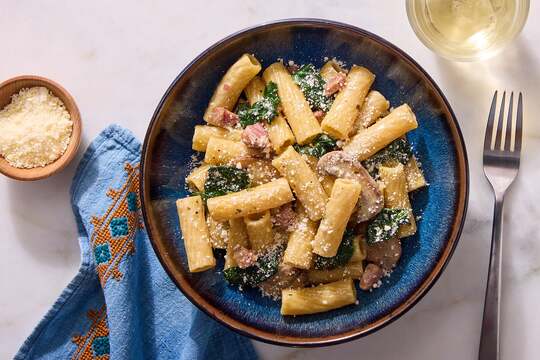 15-Min Creamy Mushroom & Pancetta Pasta