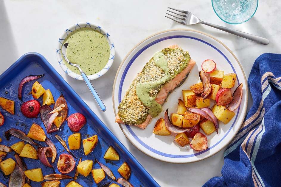Sheet Pan Crispy Pesto Trout