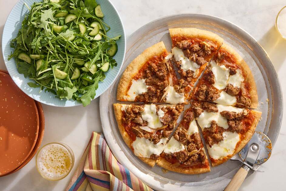 Hot Sausage & Red Pepper Pesto Pizza