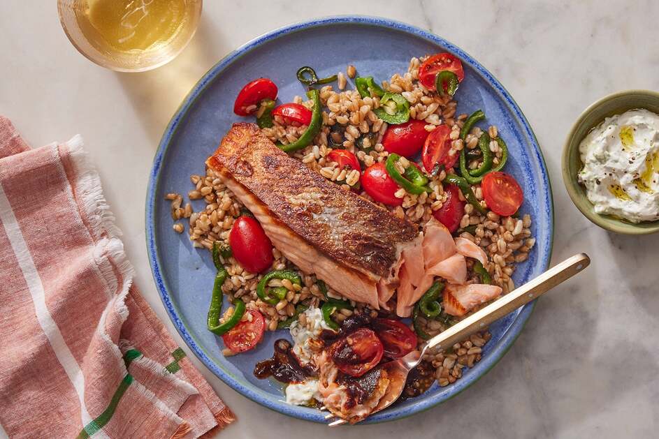 Crispy Skin Salmon & Vegetable Farro