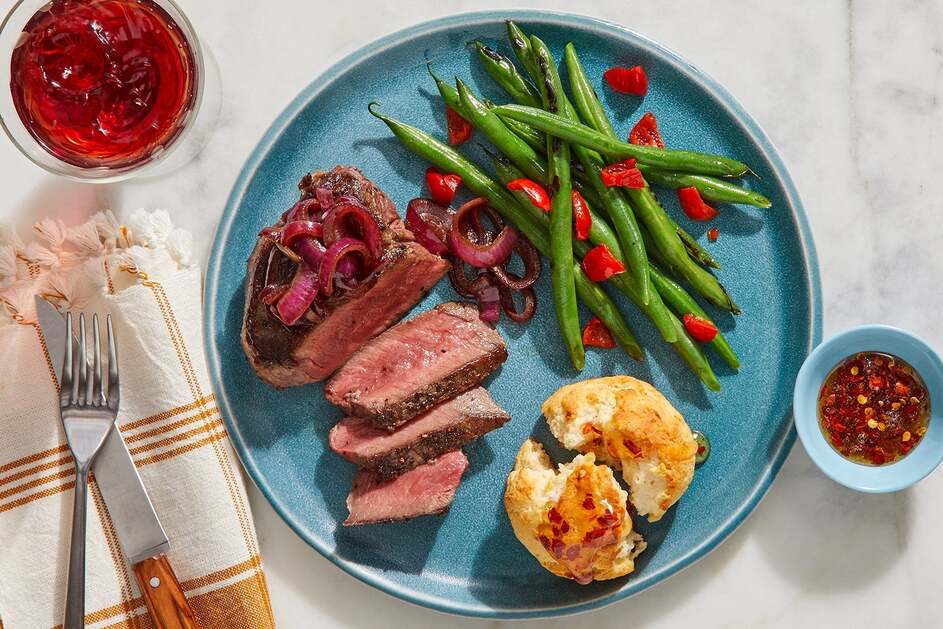 Pan-Seared Steaks & Hot Honey Biscuits