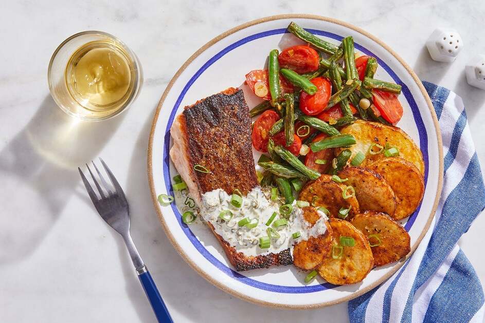 Crispy Skin Salmon & Caper Mayo