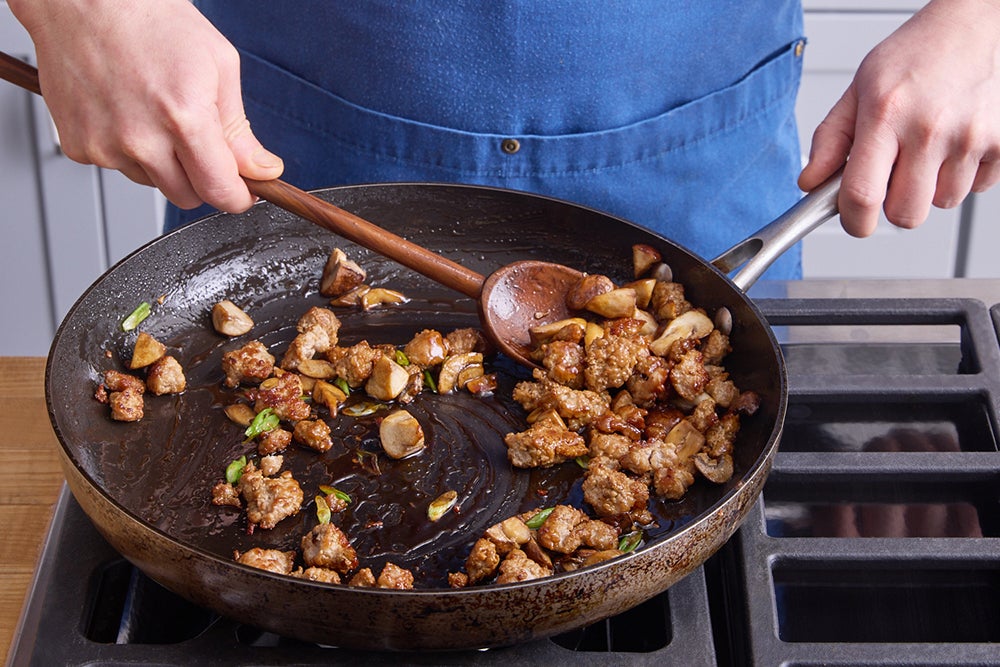 recipe-step-image-Cook the sausage & mushrooms}